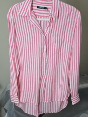 Ralph Lauren Pink and White Striped Button Linen Shirt